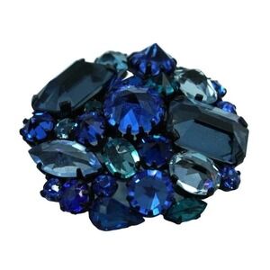 Austria Inverted Rhinestones Brooch Shades of Blue Signed Jewelry Vintage
